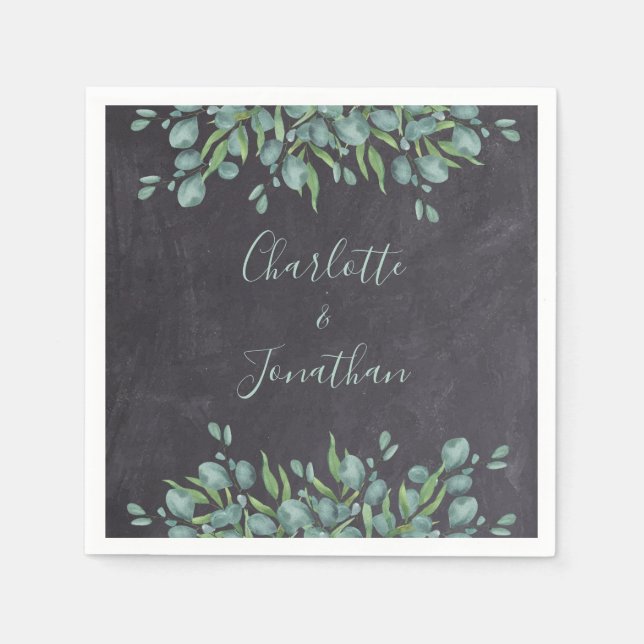  Rustic Chalkboard Eucalyptus Greenery Wedding Napkins (Front)