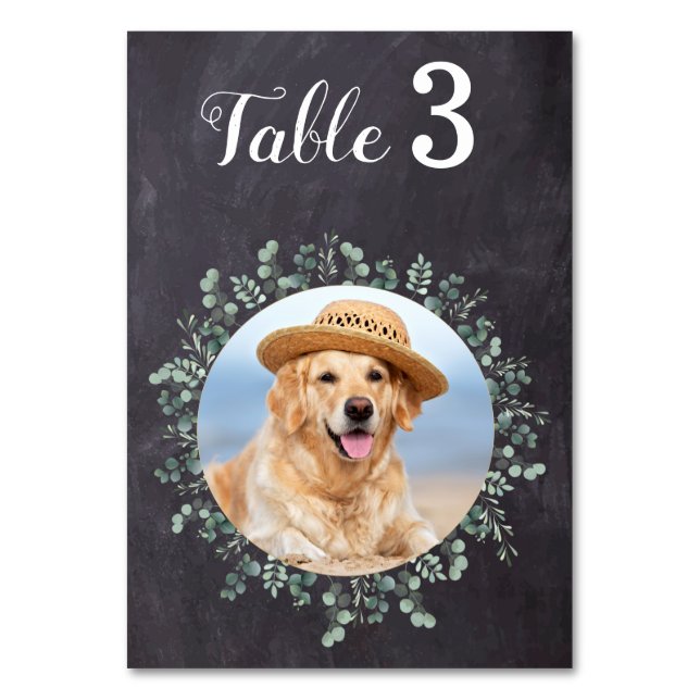 Rustic Chalkboard Eucalyptus Wedding Photo  Table Number (Back)