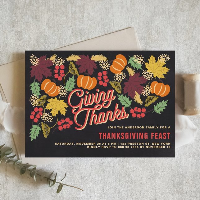 Rustic Chalkboard Fall Harvest Thanksgiving Party Invitation (Creator Uploaded)