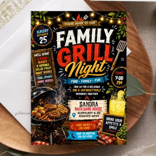 Rustic Chalkboard Family Grill Night - BBQ  Invitation