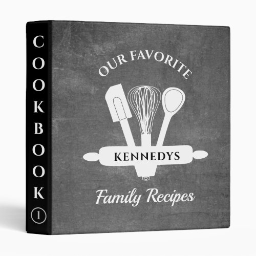 Rustic Chalkboard Family Name Recipe Cookbook   3 Ring Binder