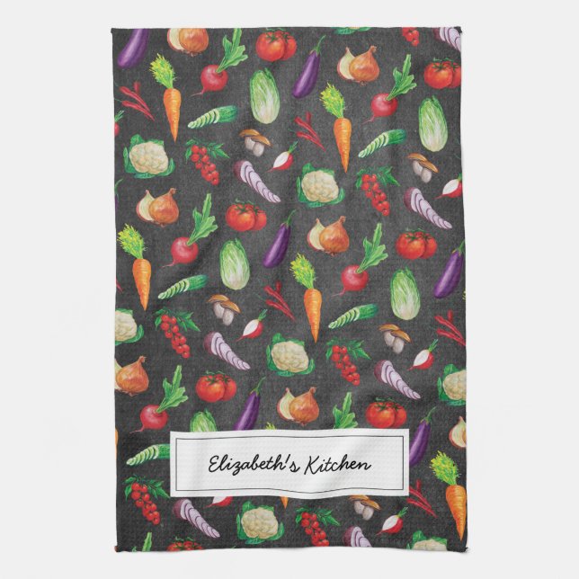 Rustic Chalkboard | Farmhouse Fresh Vegetable Kitchen Towel (Vertical)