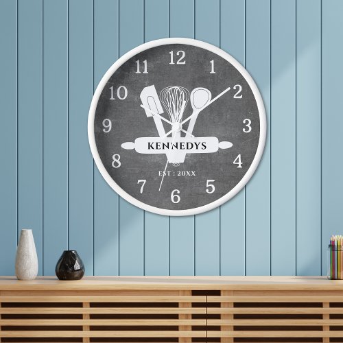 Rustic Chalkboard Farmhouse Kitchen Personalized Clock