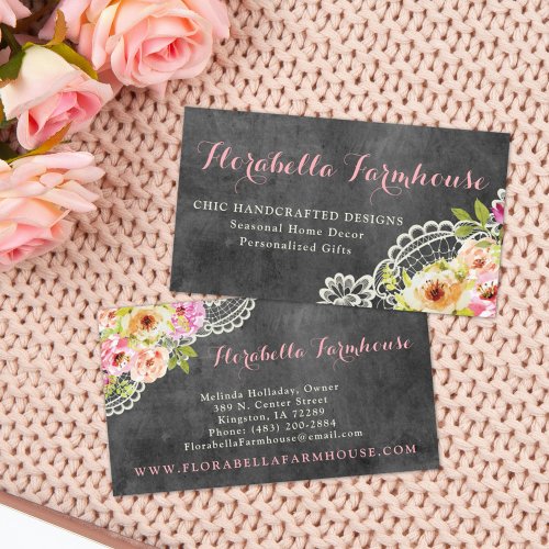 Rustic Chalkboard Farmhouse Roses Lace Shabby Chic Business Card