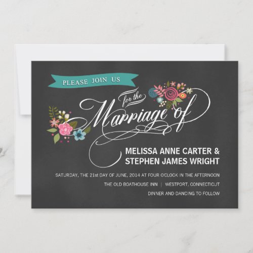 Rustic Chalkboard Floral Banner Wedding Invites