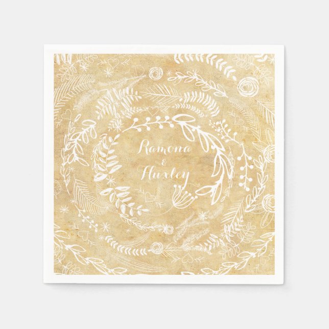 Rustic Chalkboard Floral Garland Paper Napkins (Front)