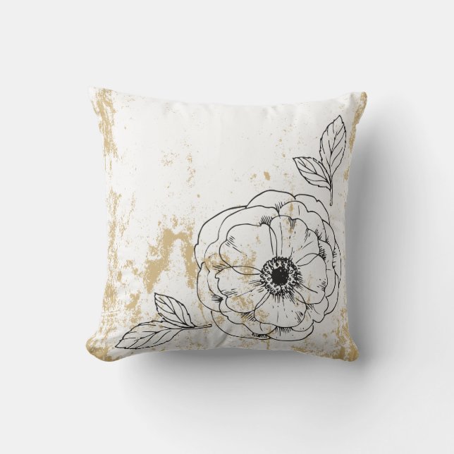 Rustic Chalkboard Floral Gold Throw Pillow (Front)