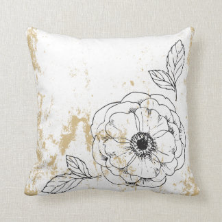 Rustic Chalkboard Floral Gold Throw Pillow