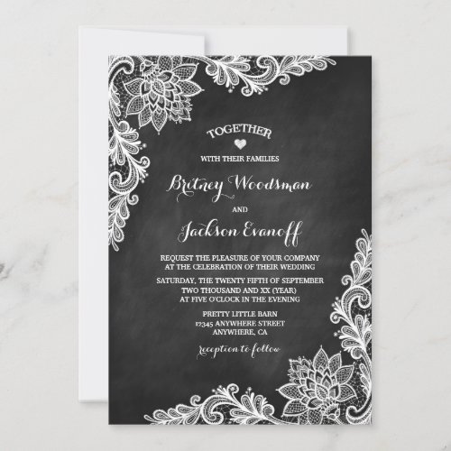 Rustic Chalkboard Floral Lace Wedding Invitations