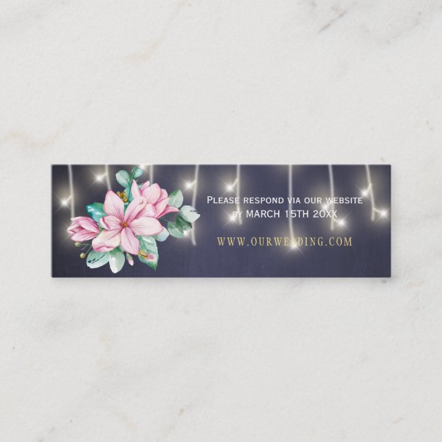 Rustic chalkboard floral pink wedding website RSVP Mini Business Card (Front)
