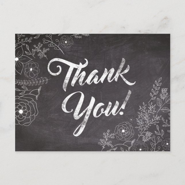Rustic Chalkboard Floral Thank You Card (Front)