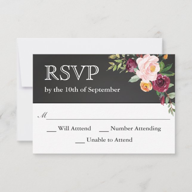 Rustic Chalkboard Floral Wedding RSVP Card (Front)