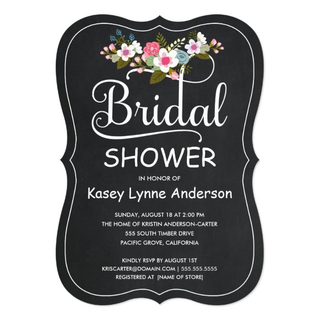 Rustic Chalkboard Floral Wreath Bridal Shower Invitation