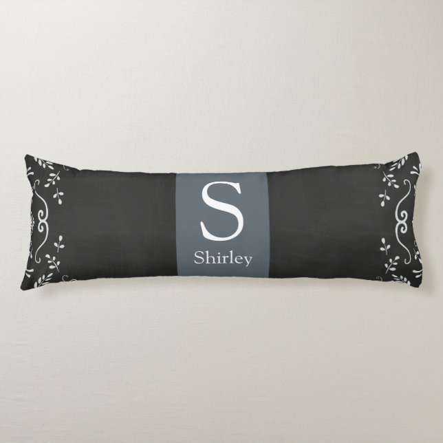 Rustic Chalkboard Flourish Design Body Pillow (Front)