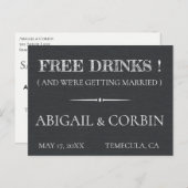 Rustic Chalkboard FREE DRINKS Save the Date Announcement Postcard (Front/Back)