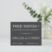 Rustic Chalkboard FREE DRINKS Save the Date Announcement Postcard (Standing Front)