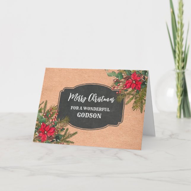 Rustic Chalkboard Godson Merry Christmas Card (Front)