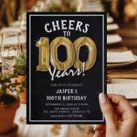 Rustic Chalkboard Gold Balloons 100th Birthday