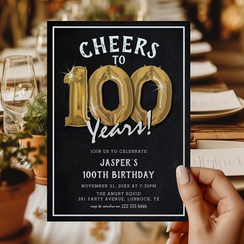 Rustic Chalkboard Gold Balloons 100th Birthday
