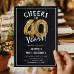 Rustic Chalkboard Gold Balloons 40th Birthday Invitation<br><div class="desc">Celebrating turning 40! These 40th birthday party invites are designed with the title 'Cheers to 40 Years!'. Featuring a rustic chalkboard background,  gold number forty helium balloons,  trendy white typography and a simple birthday party template that is easy to customize.</div>