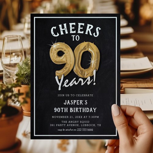 Rustic Chalkboard Gold Balloons 90th Birthday