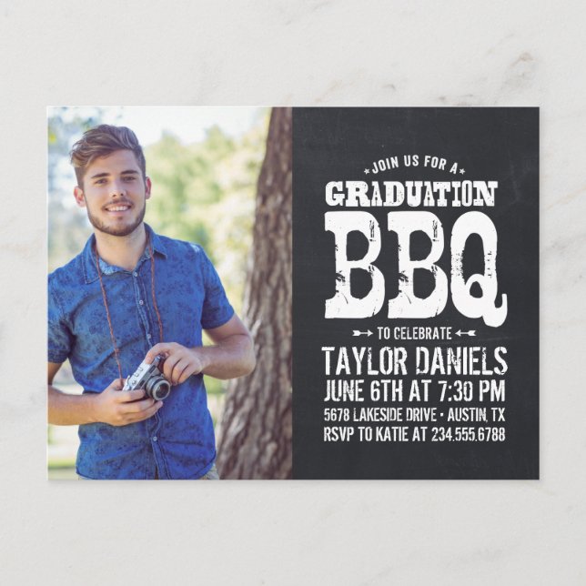 Rustic Chalkboard Graduation Photo BBQ Invitation (Front)