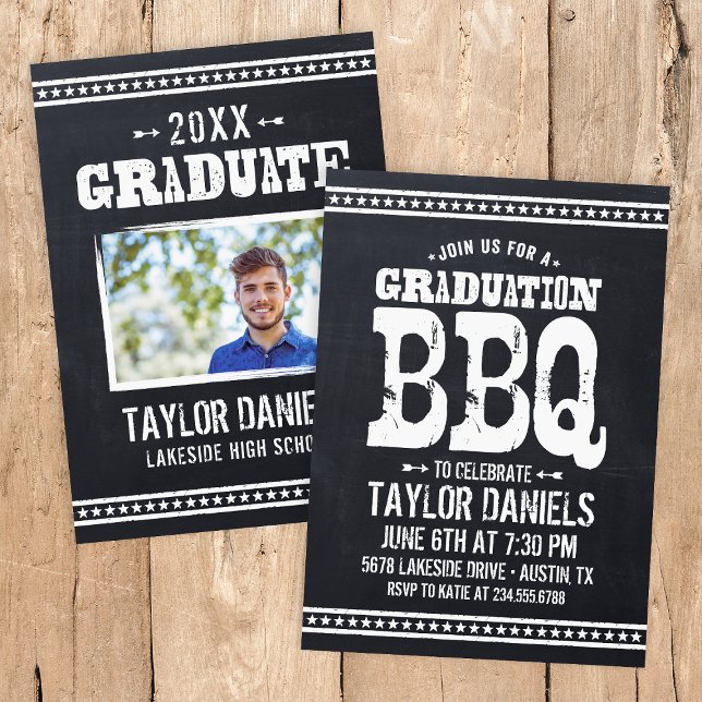 Rustic Chalkboard Graduation Photo BBQ Invitation (Creator Uploaded)