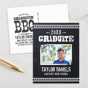 Rustic Chalkboard Graduation Photo BBQ Invitation Postcard