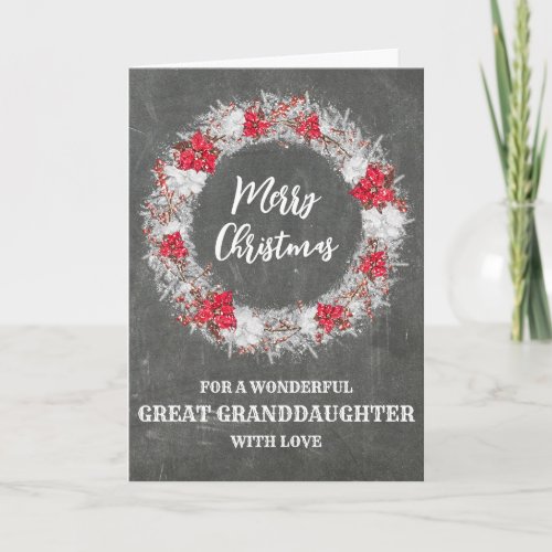 Rustic Chalkboard Great Granddaughter Christmas Card