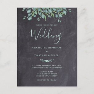 Rustic Chalkboard Greenery Eucalyptus Wedding Invitation Postcard