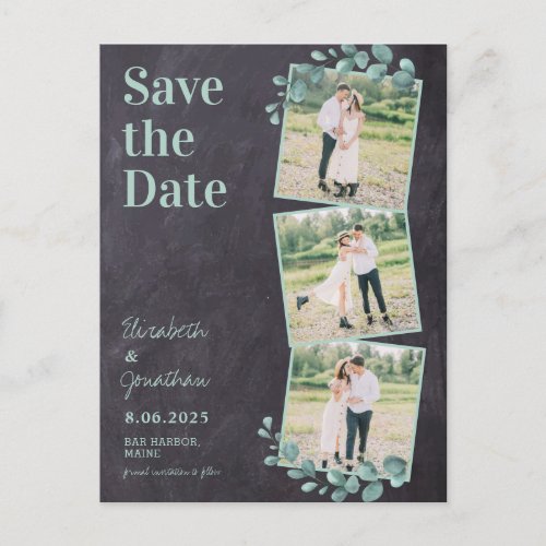 Rustic Chalkboard Greenery Photo Save The Date  Announcement Postcard