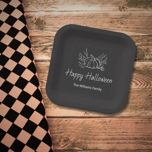 Rustic Chalkboard Halloween Party Simple Pumpkin  Paper Plates (Creator Uploaded)