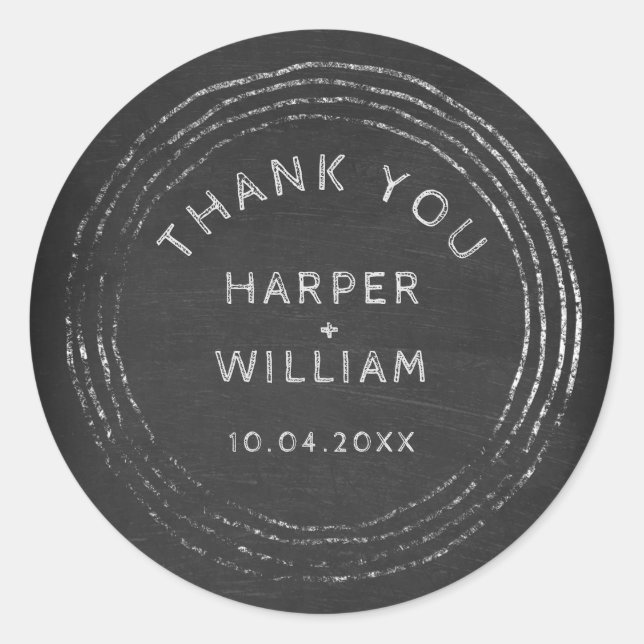 Rustic chalkboard hand drawn frame thank you classic round sticker (Front)