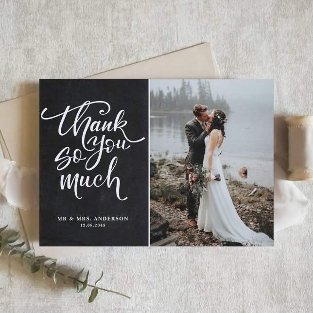 Rustic Chalkboard Hand Lettered Photo Wedding Thank You Card (Creator Uploaded)
