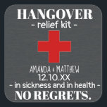 Rustic Chalkboard Hangover Relief Kit Favor Square Sticker<br><div class="desc">Funny rustic chalkboard background and red cross hangover relief kit favor bag sticker. Personalize text font style,  color,  and size. Matching items can be found in our Hangover Relief Kit Collection.</div>