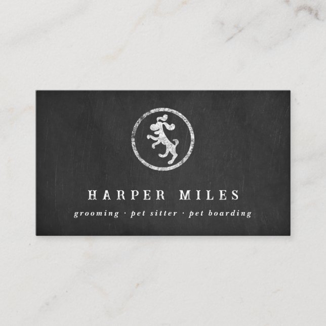 Rustic chalkboard happy dog logo business card (Front)