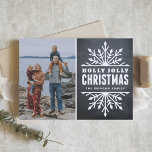 Rustic Chalkboard Holly Jolly Christmas Photo Card<br><div class="desc">Customizable rustic holiday photo card featuring chalkboard background and whimsical snowflakes. Similar items are available in my store.</div>
