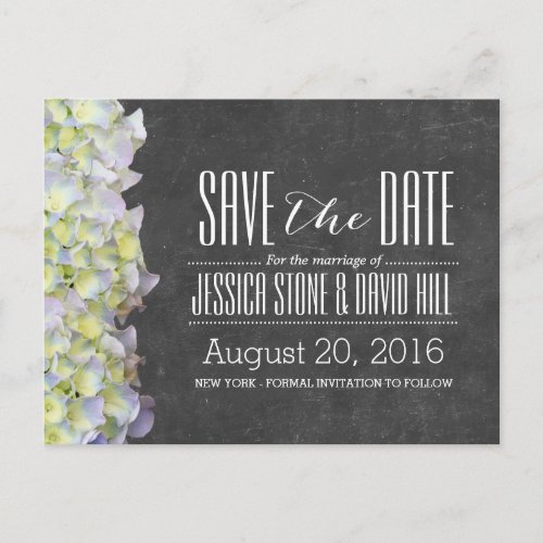 Rustic Chalkboard Hydrangea Wedding Save the Date Announcement Postcard