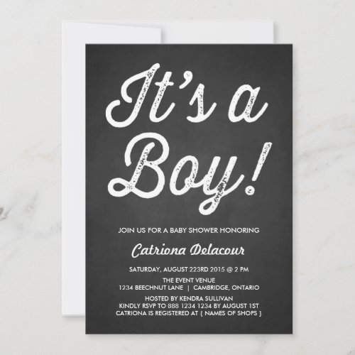 RUSTIC CHALKBOARD  ITS A BOY BABY SHOWER INVITE