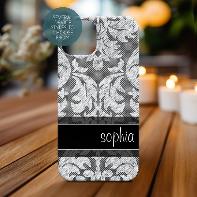 Rustic Chalkboard Lace Pattern Custom Name Case-Mate iPhone Case (Personalized Phone Case)