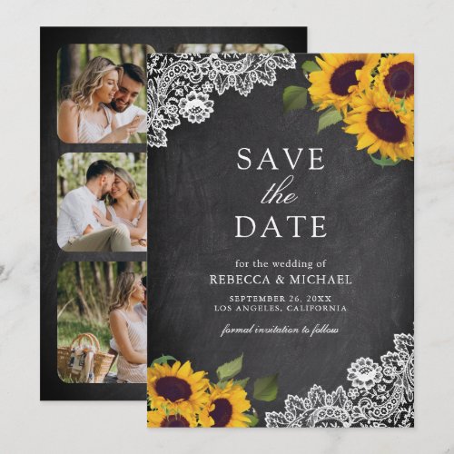 Rustic Chalkboard Lace Sunflower Wedding Photo Save The Date