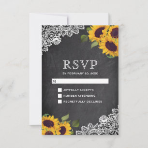 Rustic Chalkboard Lace Sunflower Wedding RSVP Card