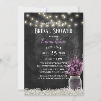 Rustic Chalkboard Lavender Floral Bridal Shower Invitation by myinvitation at Zazzle