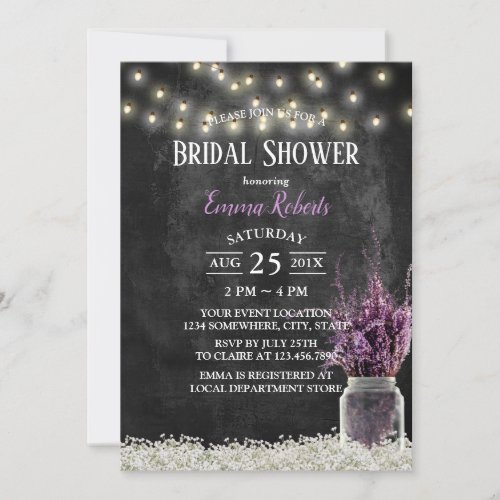 Rustic Chalkboard Lavender Floral Bridal Shower Invitation