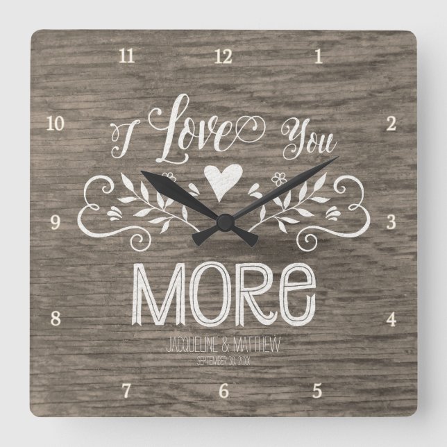 Rustic Chalkboard Leaf Heart Script Typography Square Wall Clock (Front)