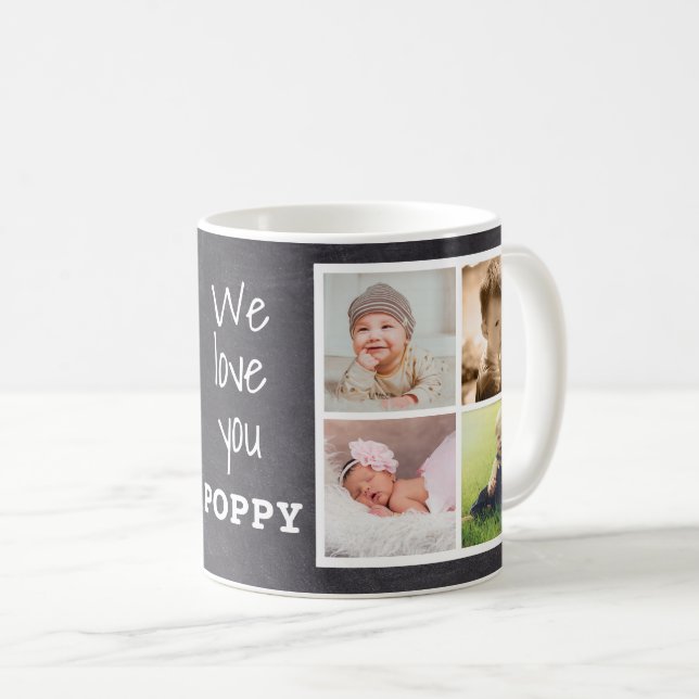 Rustic Chalkboard Love You Poppy 8 Photo Collage Coffee Mug (Front Right)