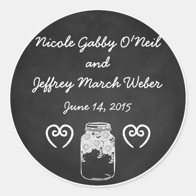 Rustic Chalkboard Mason Jar Custom Wedding Classic Round Sticker | Zazzle