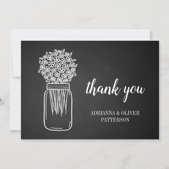 Rustic Chalkboard Mason Jar Flowers Thank You (Front)