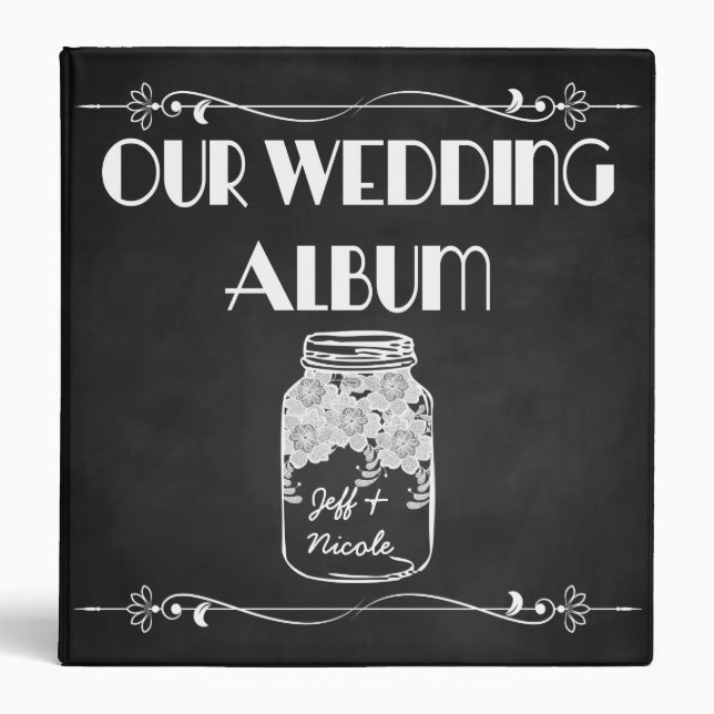 Rustic Chalkboard Mason Jar Wedding Photo Album Binder (Front)