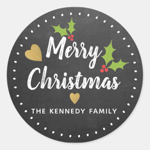 Rustic Chalkboard Merry Christmas Classic Round Sticker